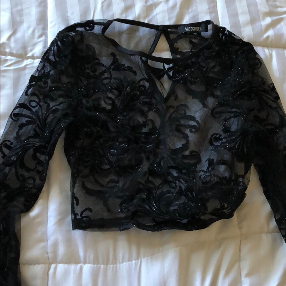Missguided long sleeve mesh crop top